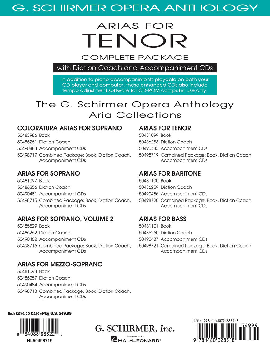 Arias for Tenor - Complete Package: Book/diction Coach/accompaniment Cds - Image 2