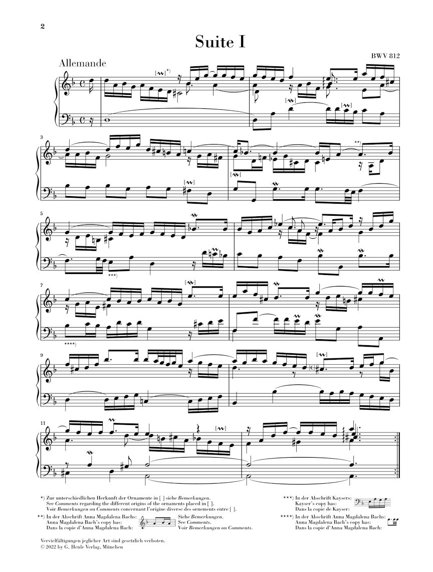Bach: French Suite 1 d minor BWV 812 (Without Fingering) - Image 2