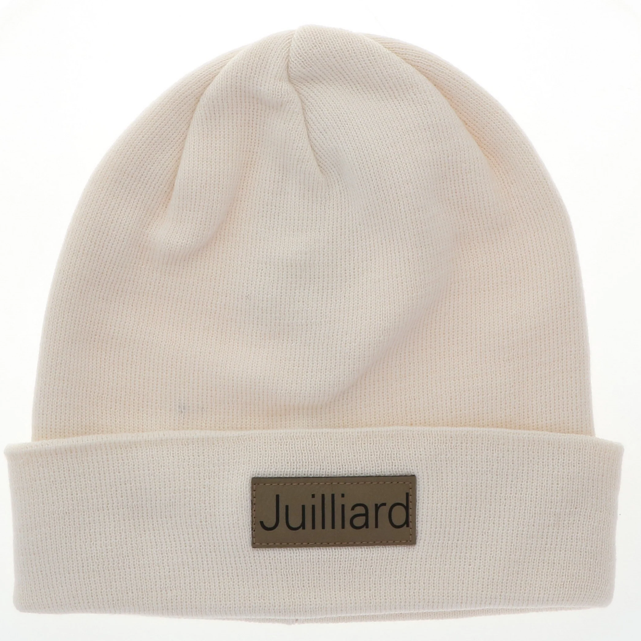 Beanie: Cream Juilliard cuff beanie with leather patch (cream) - Image 2