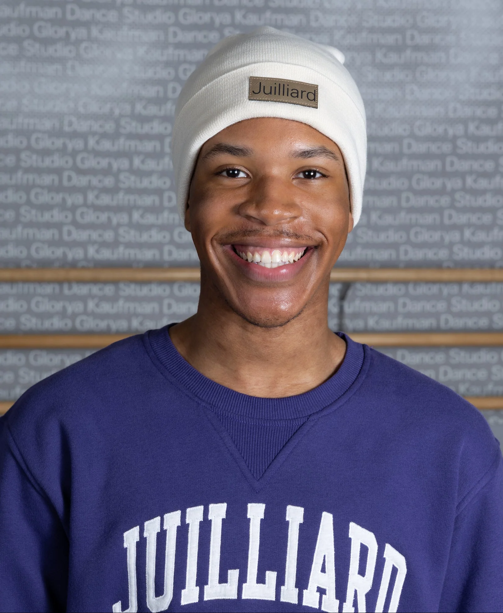 Beanie: Cream Juilliard cuff beanie with leather patch (cream) - Image 3