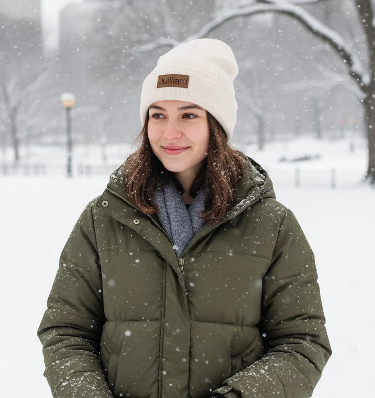 Beanie: Cream Juilliard cuff beanie with leather patch (cream) - Image 4