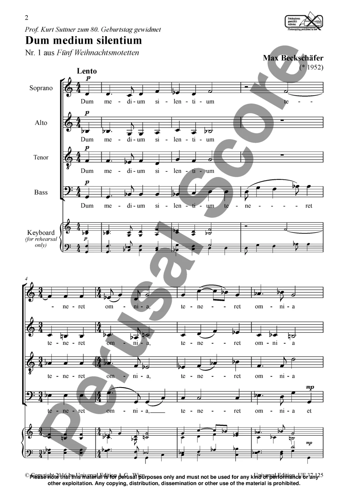 Beckschafer: Dum medium silentium for mixed choir (SATB) a cappella - Image 2