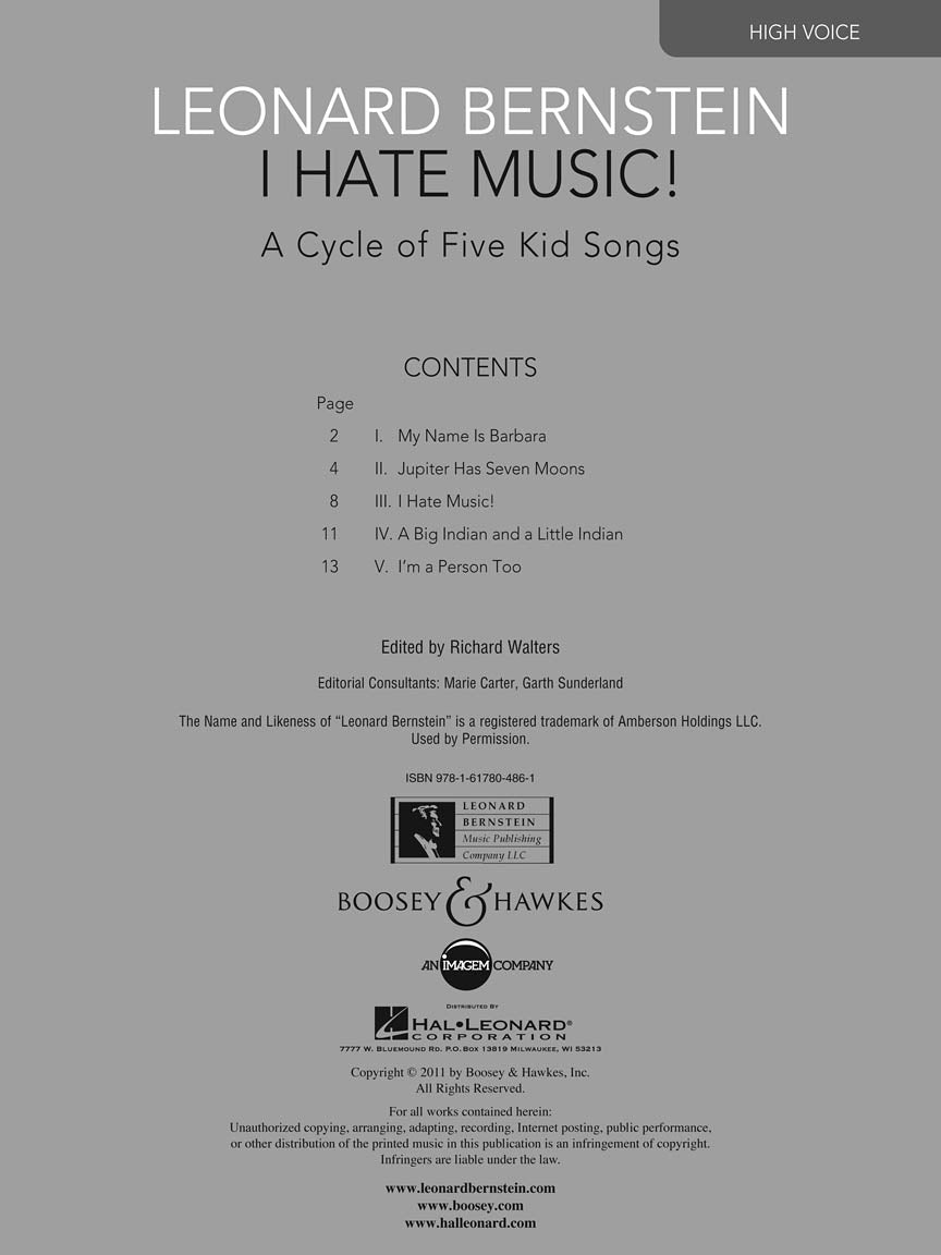 Bernstein, Leonard - I Hate Music - High Voice and Piano - Image 4