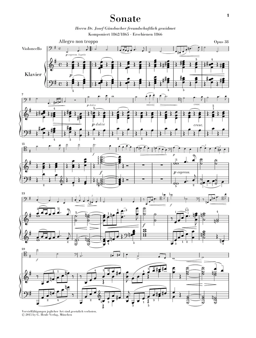 Brahms: Sonata for Piano and Cello in e minor, Op. 38 - Image 2
