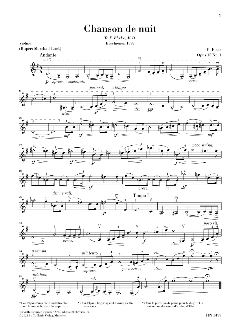 Elgar: Chanson de nuit, Chanson de matin, Op. 15 for Violin and Piano (Score and Parts) - Image 4