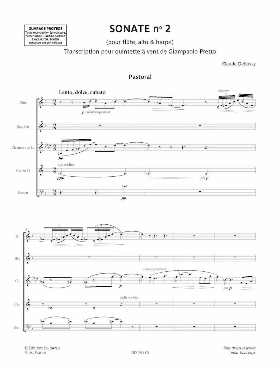 Debussy Sonate No. 2 Score/Parts Flute, Oboe, Clarinet, Horn in F, Bassoon - Image 2