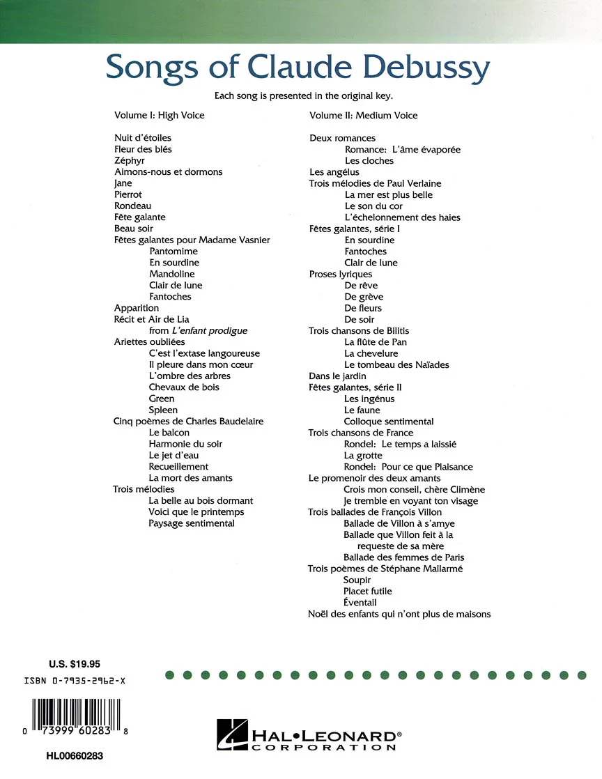 Debussy, Songs Of - Volume II Medium Voice - Image 2
