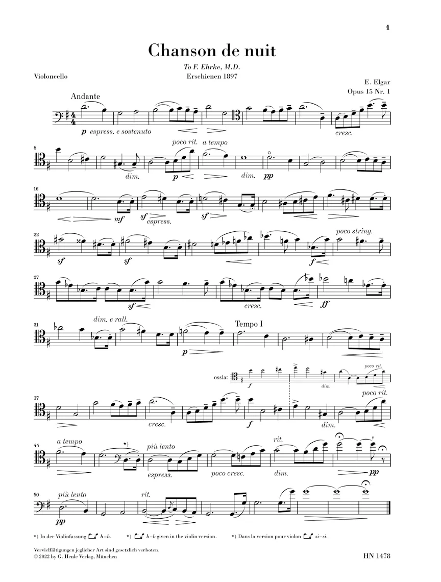 Elgar: Chanson de nuit, Chanson de matin, Op. 15 for Cello and Piano (Score and Parts) - Image 3