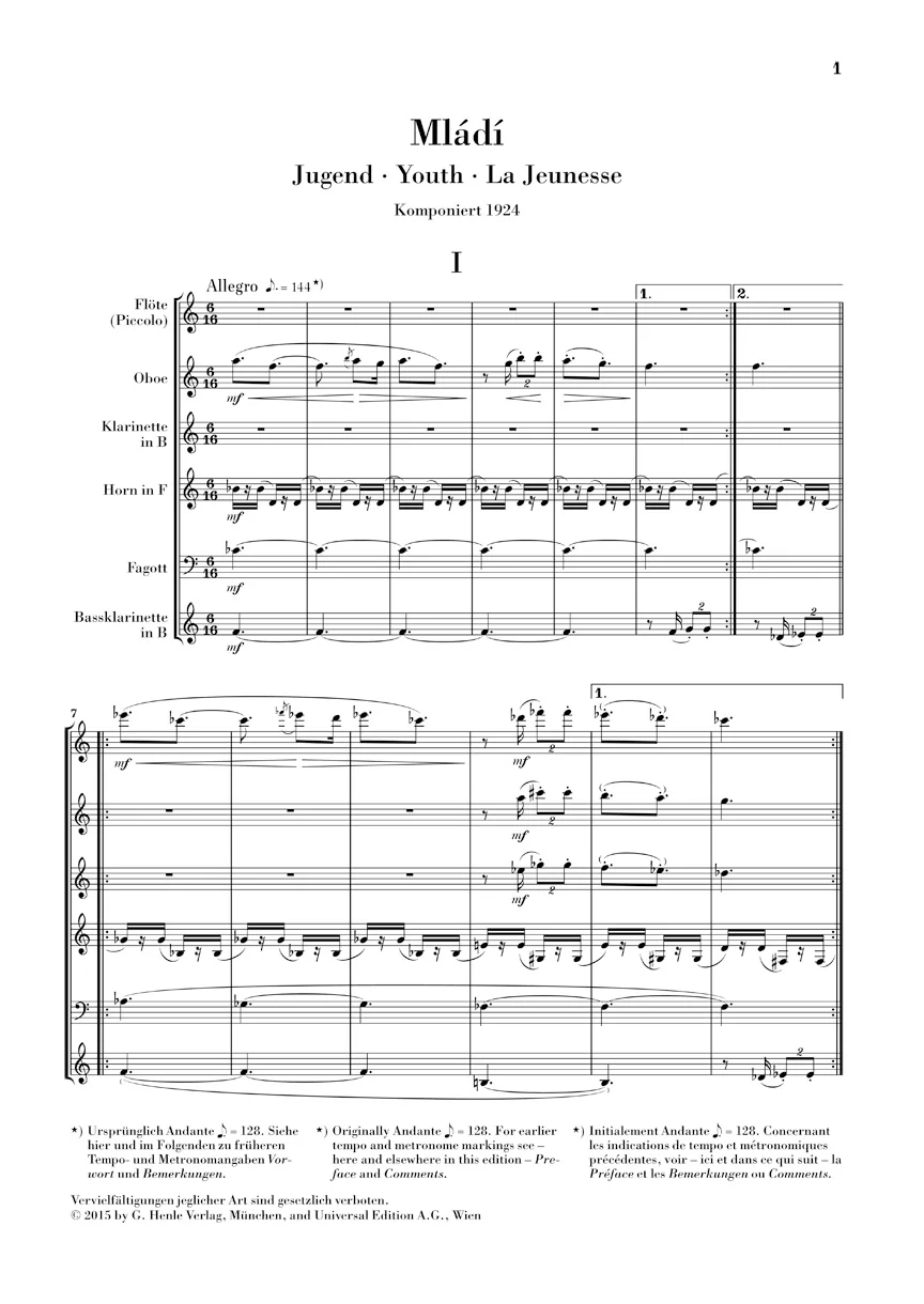 Janáček: Mládí (Youth) (Study Score) - Image 2