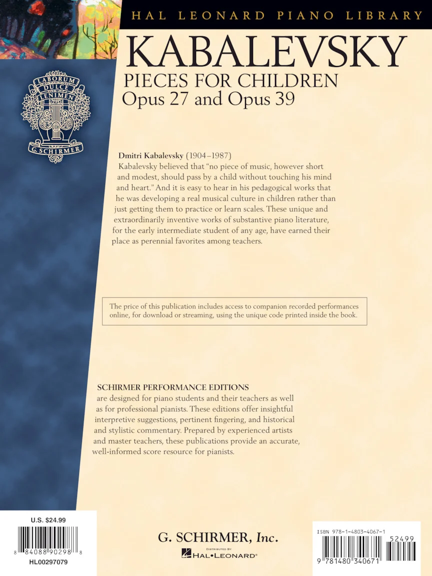 Kabalevsky, Dimitri - Piano Pieces For Children, Op. 27 And 39 Schirmer Performance Edition - Image 2