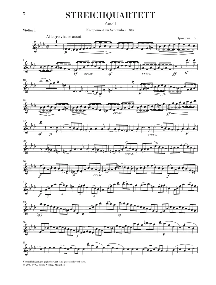 Mendelssohn: String Quartet in f minor, Op. post. 80 - Image 2