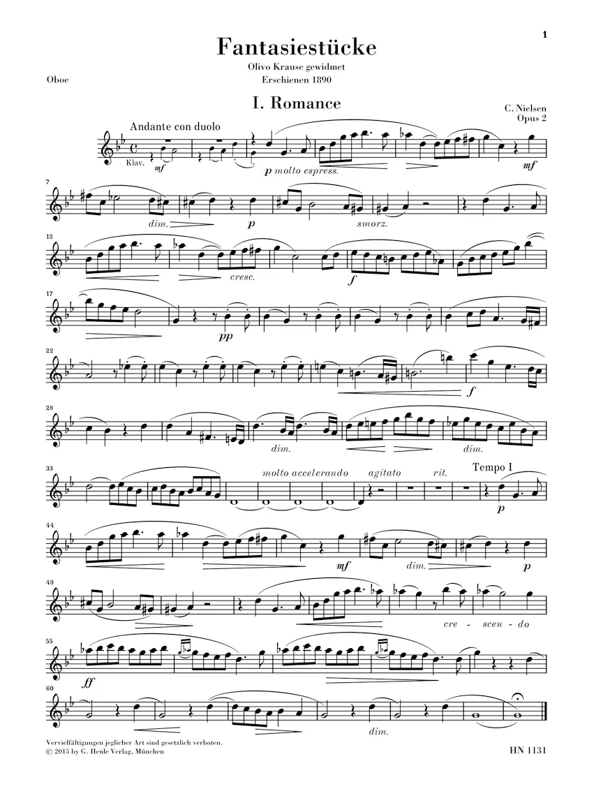 Nielsen: Fantasy Pieces, Op. 2 for Oboe and Piano (Score and Parts) - Image 3