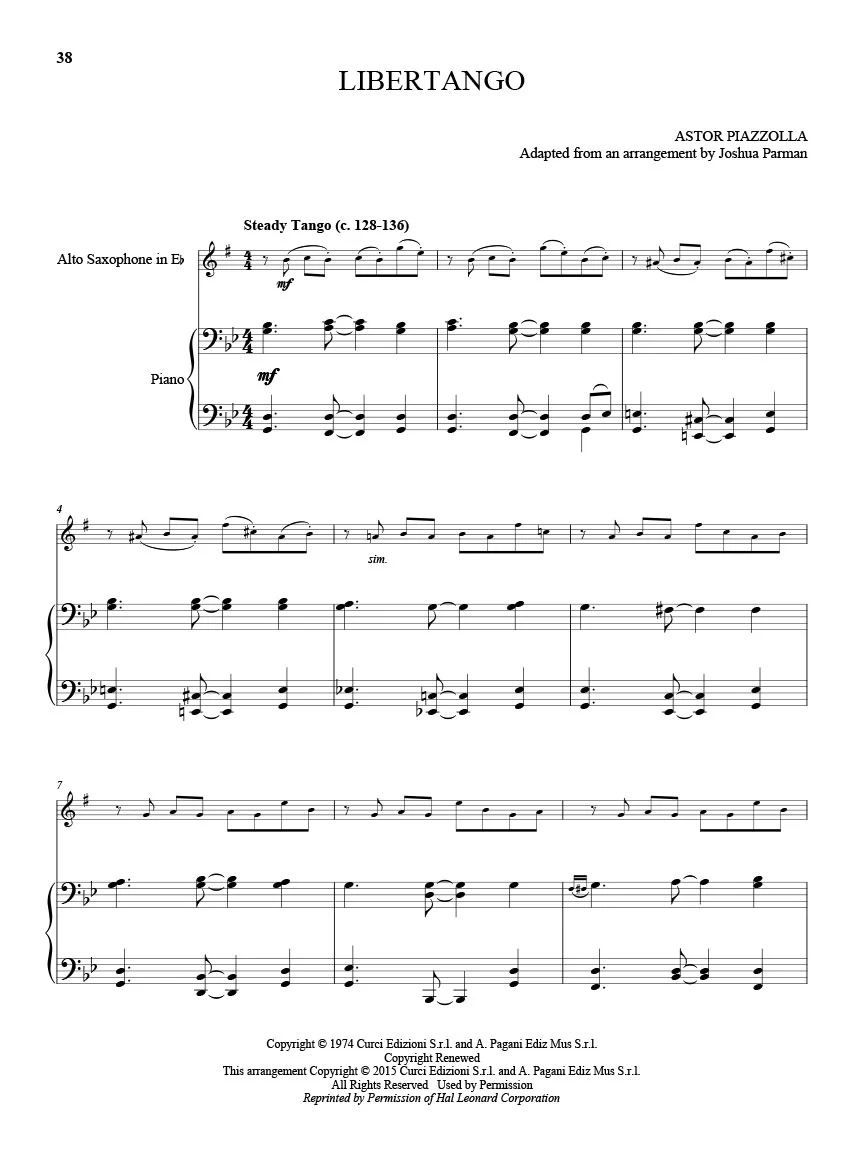 Piazzolla, Astor - 25 Tangos for Alto Saxophone and Piano - Image 3