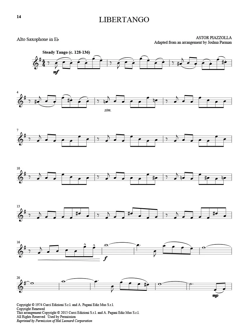 Piazzolla, Astor - 25 Tangos for Alto Saxophone and Piano - Image 4