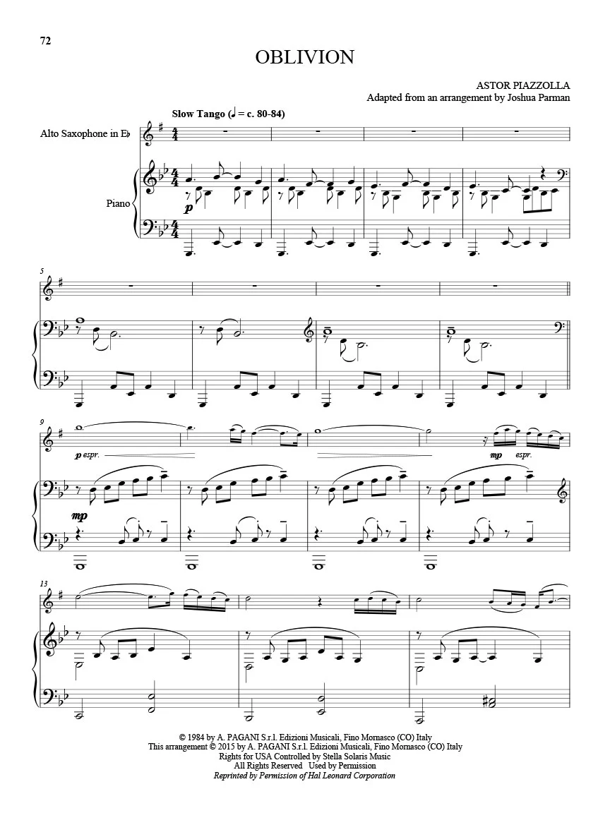 Piazzolla, Astor - 25 Tangos for Alto Saxophone and Piano - Image 6