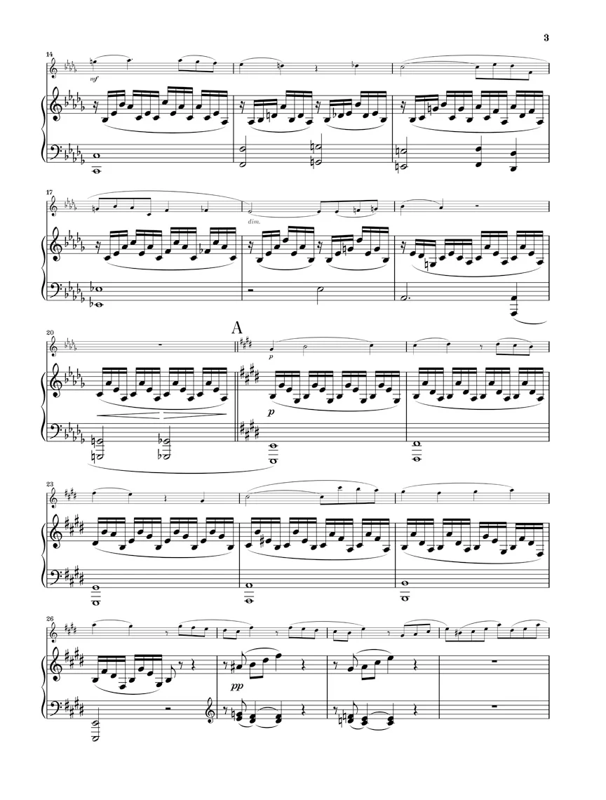 Saint-Saëns: Romance in D flat major, Op. 37 for Flute and Piano (Score and Parts) - Image 3