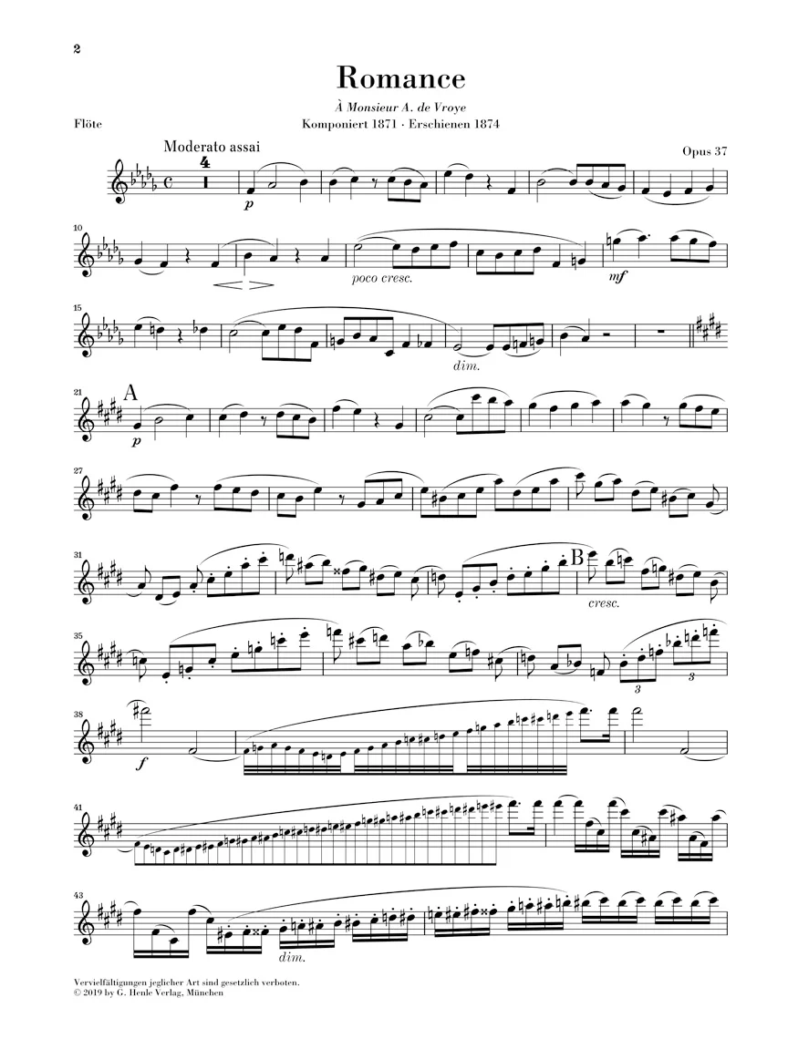 Saint-Saëns: Romance in D flat major, Op. 37 for Flute and Piano (Score and Parts) - Image 4