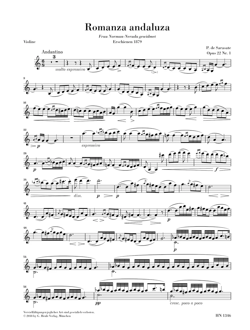 Sarasate: Romanza andaluza - Spanish Dance No. 3 for Violin and Piano (Score and Parts) - Image 4