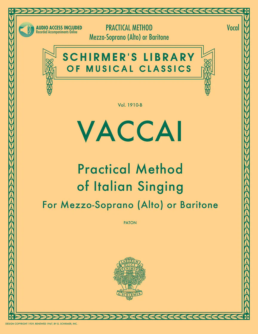 Vaccai Practical Method of Italian Singing for Mezzo-Soprano (Alto) or Baritone - Book/Online Audio