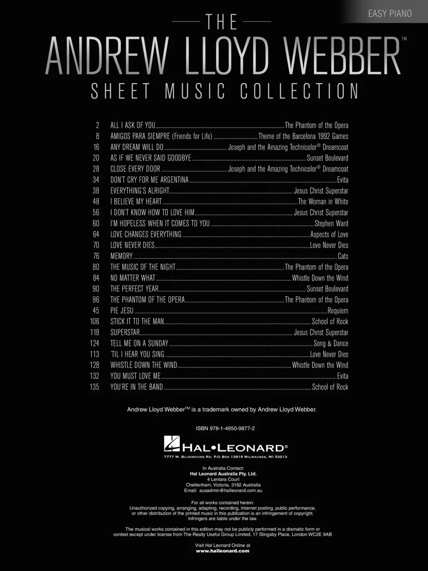 Lloyd Webber, Andrew - Sheet Music Collection for Easy Piano - Image 2
