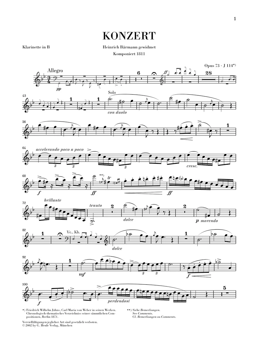 Weber: Clarinet Concerto No. 1 in f minor, Op. 73 - Image 3