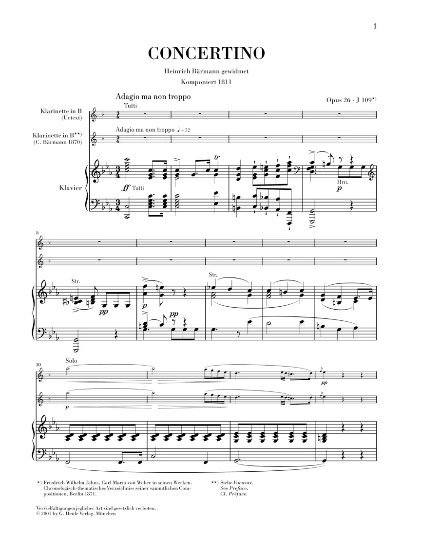 Weber: Concertino, Op. 26 for Clarinet and Orchestra (Piano Reduction) - Image 2